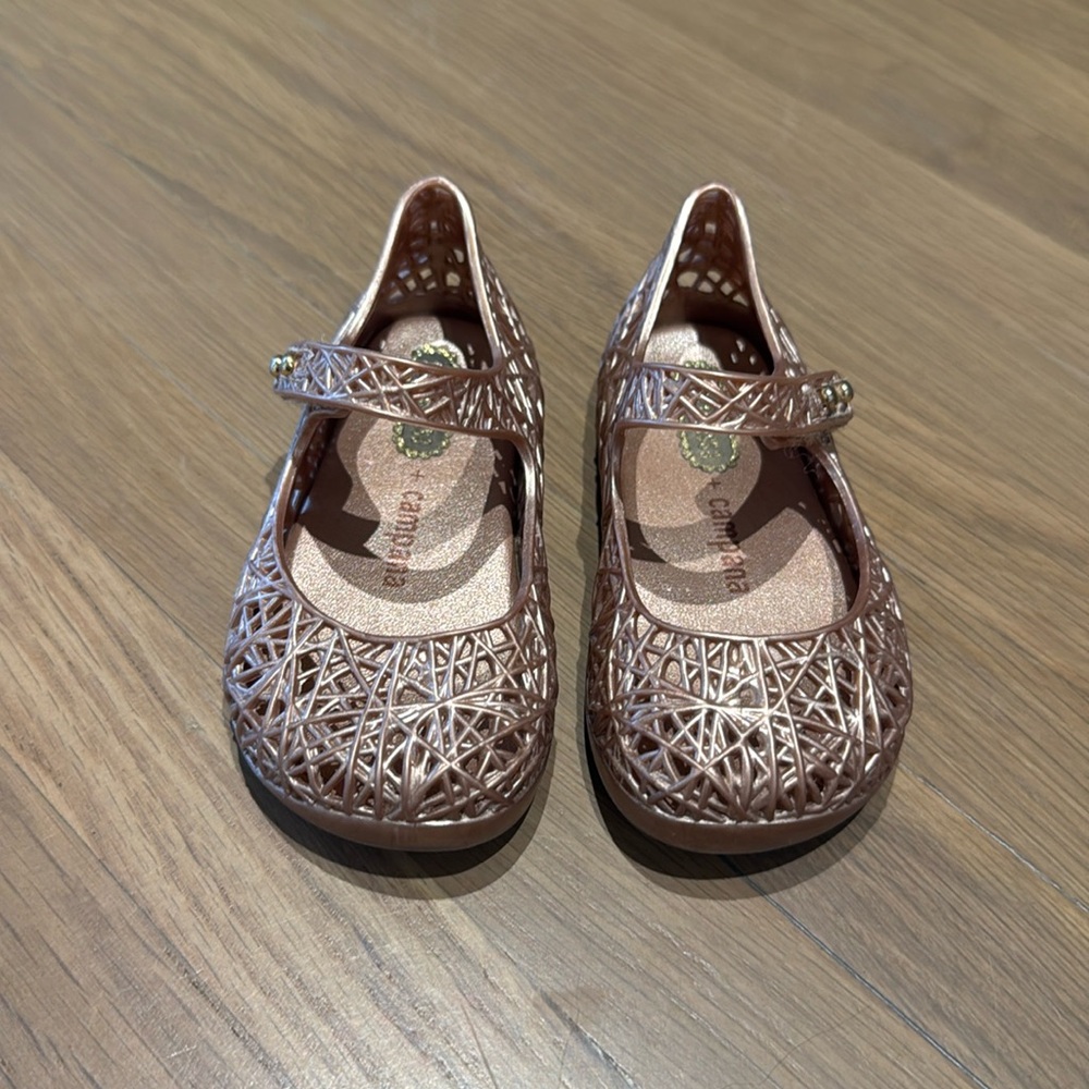 Mini Melissa Girls Rose Gold Jelly Mary Jane Shoes